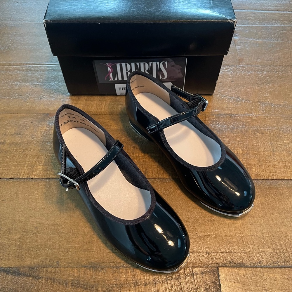 Liberts toddler black patent tap shoe, Size 9